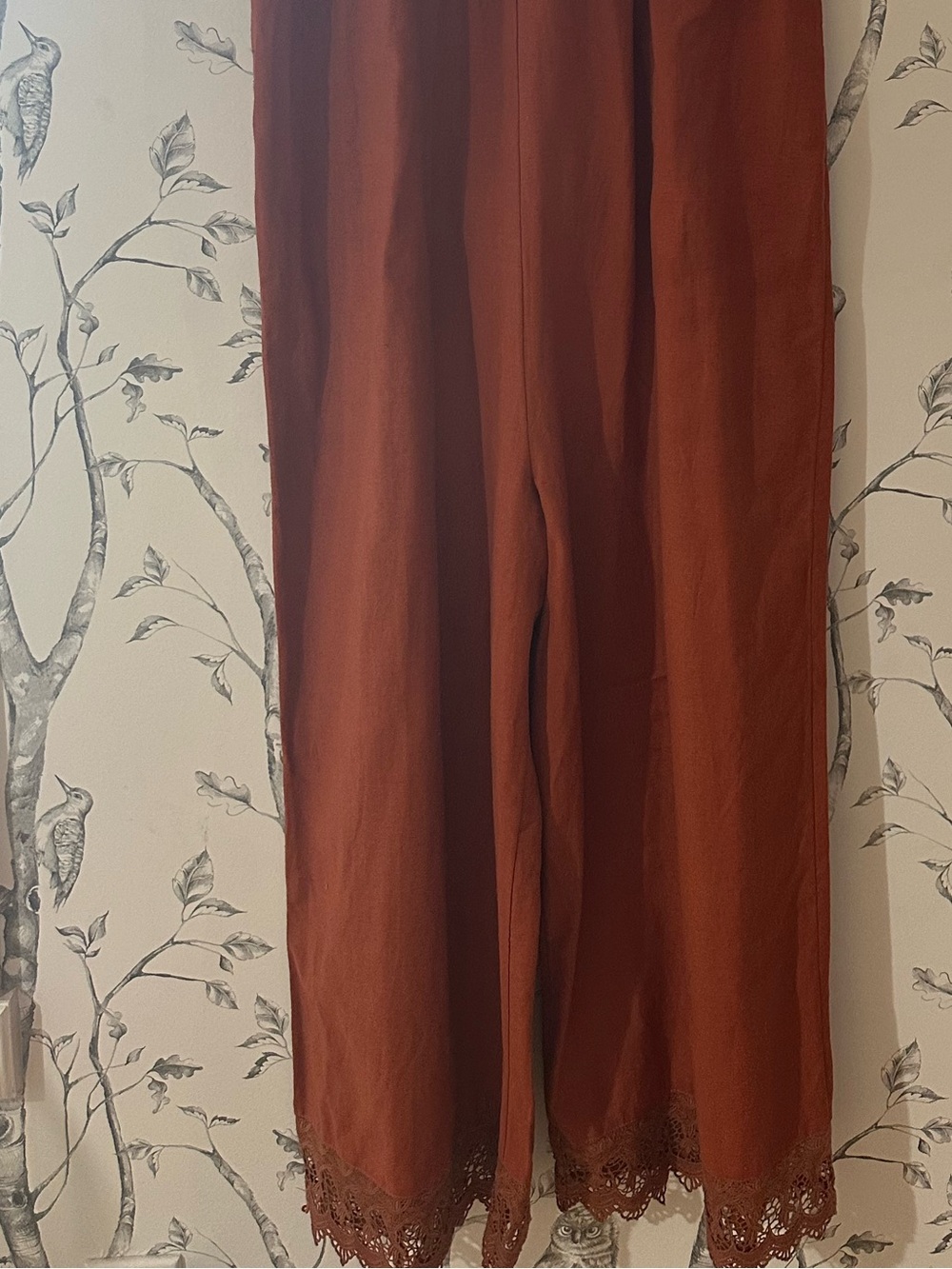 Billabong Rust Crochet Wide Leg Jumpsuit Boho Romper - Picture 4 of 6